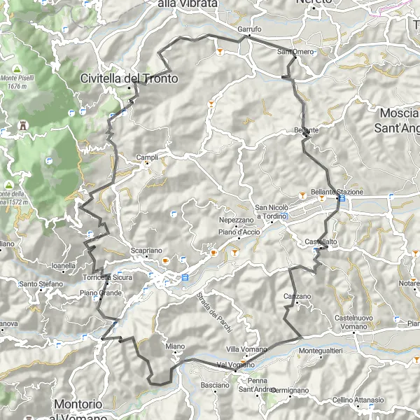 Miniature de la carte de l'inspiration cycliste "Parcours panoramique de Bellante - Civitella del Tronto" dans la Abruzzo, Italy. Générée par le planificateur d'itinéraire cycliste Tarmacs.app