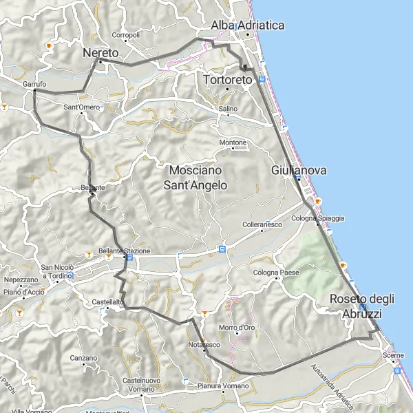 Miniatura mapy "Nereto - Villa Ricci Road Route" - trasy rowerowej w Abruzzo, Italy. Wygenerowane przez planer tras rowerowych Tarmacs.app