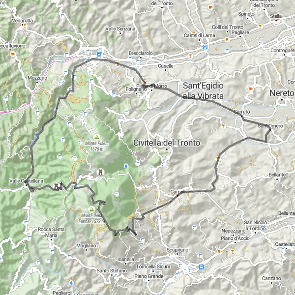 Map miniature of "Campli Scenic Route" cycling inspiration in Abruzzo, Italy. Generated by Tarmacs.app cycling route planner