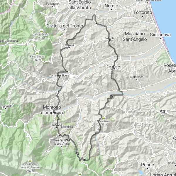 Karten-Miniaturansicht der Radinspiration "Epic Mountain Adventure" in Abruzzo, Italy. Erstellt vom Tarmacs.app-Routenplaner für Radtouren