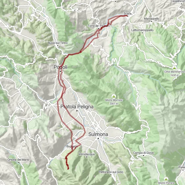 Map miniature of "Torre de' Passeri - Bugnara - La Valle" cycling inspiration in Abruzzo, Italy. Generated by Tarmacs.app cycling route planner