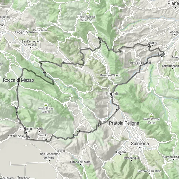 Miniatura della mappa di ispirazione al ciclismo "La Grande Traversata della Majella" nella regione di Abruzzo, Italy. Generata da Tarmacs.app, pianificatore di rotte ciclistiche