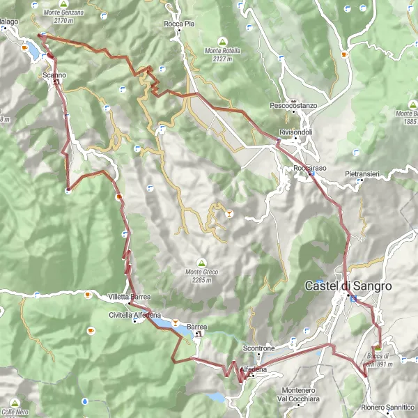 Map miniature of "Mountain Splendors" cycling inspiration in Abruzzo, Italy. Generated by Tarmacs.app cycling route planner