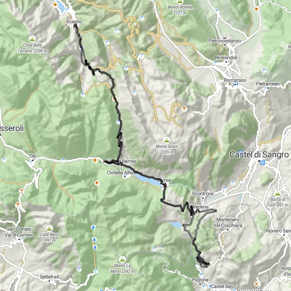 Karten-Miniaturansicht der Radinspiration "Abenteuerliche Tour entlang des Lago di Scanno" in Abruzzo, Italy. Erstellt vom Tarmacs.app-Routenplaner für Radtouren