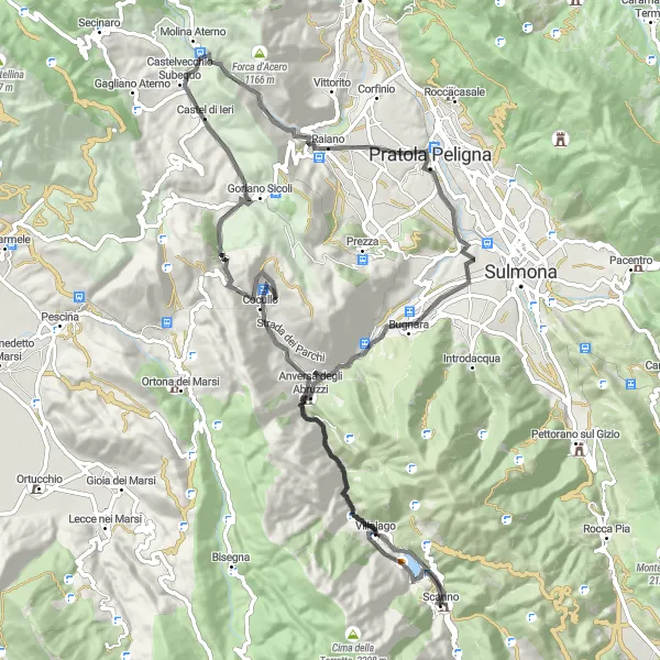 Miniature de la carte de l'inspiration cycliste "Mountain Explorer" dans la Abruzzo, Italy. Générée par le planificateur d'itinéraire cycliste Tarmacs.app