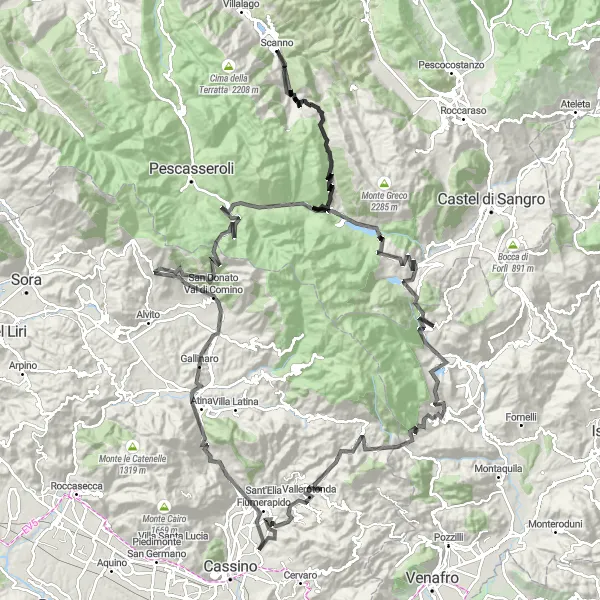 Miniatuurkaart van de fietsinspiratie "Roadfietsen door de Bergketens van Abruzzo" in Abruzzo, Italy. Gemaakt door de Tarmacs.app fietsrouteplanner