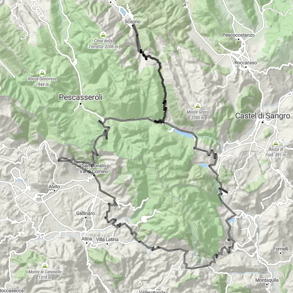 Miniature de la carte de l'inspiration cycliste "Tour de Piz" dans la Abruzzo, Italy. Générée par le planificateur d'itinéraire cycliste Tarmacs.app