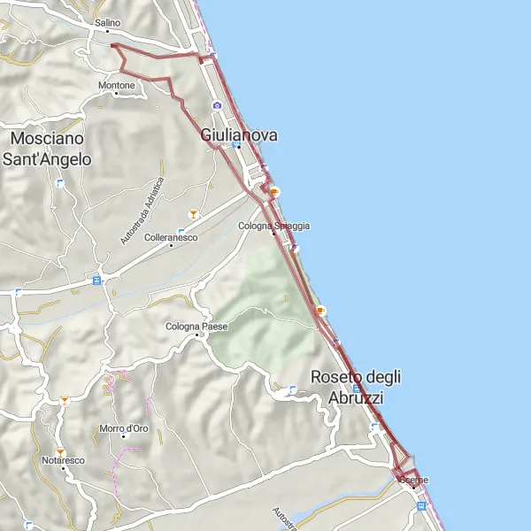 Miniatura della mappa di ispirazione al ciclismo "Esplorando la Costa Abruzzese" nella regione di Abruzzo, Italy. Generata da Tarmacs.app, pianificatore di rotte ciclistiche