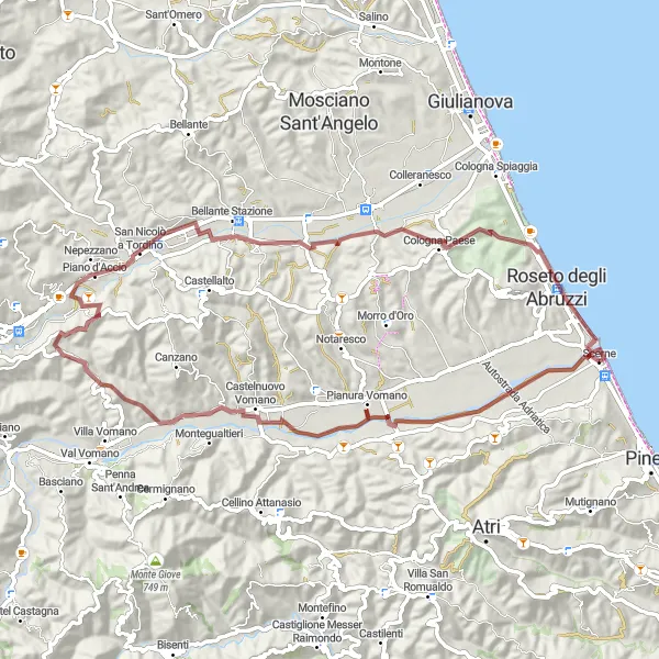 Miniatuurkaart van de fietsinspiratie "Bergachtige grindweg vanaf Scerne" in Abruzzo, Italy. Gemaakt door de Tarmacs.app fietsrouteplanner