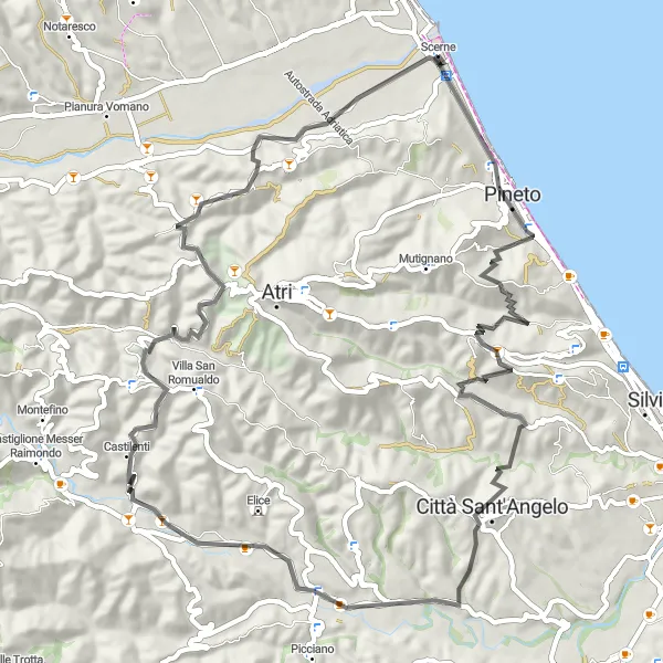 Miniatura mapy "Trasa Road przez Pineto i Città Sant'Angelo" - trasy rowerowej w Abruzzo, Italy. Wygenerowane przez planer tras rowerowych Tarmacs.app