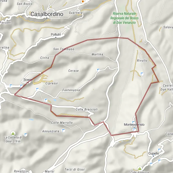 Map miniature of "Monte Calvario Gravel Ride" cycling inspiration in Abruzzo, Italy. Generated by Tarmacs.app cycling route planner