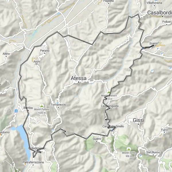 Map miniature of "Countryside Escape" cycling inspiration in Abruzzo, Italy. Generated by Tarmacs.app cycling route planner