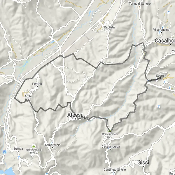 Karten-Miniaturansicht der Radinspiration "Scerni - Monte Granaro Rundfahrt" in Abruzzo, Italy. Erstellt vom Tarmacs.app-Routenplaner für Radtouren