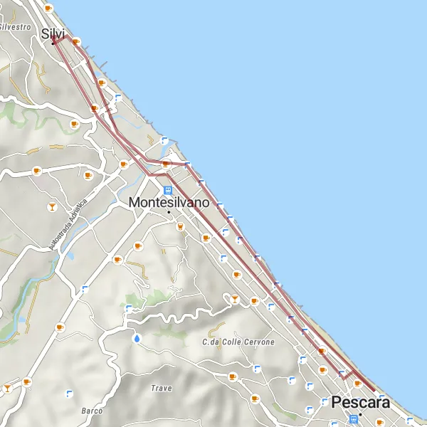 Miniatuurkaart van de fietsinspiratie "Verkennende grindroute van Pescara naar Silvi Marina" in Abruzzo, Italy. Gemaakt door de Tarmacs.app fietsrouteplanner