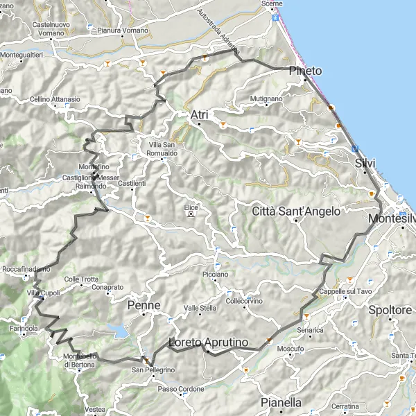 Miniature de la carte de l'inspiration cycliste "L'excursion à Silvi entre Colline et Côte en vélo de route" dans la Abruzzo, Italy. Générée par le planificateur d'itinéraire cycliste Tarmacs.app