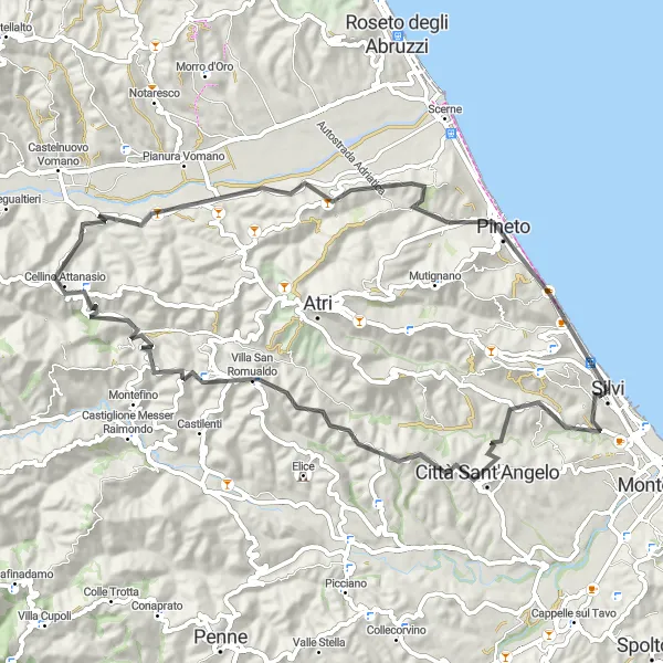 Map miniature of "Silvi Loop" cycling inspiration in Abruzzo, Italy. Generated by Tarmacs.app cycling route planner