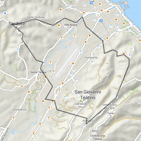 Map miniature of "Spoltore Loop" cycling inspiration in Abruzzo, Italy. Generated by Tarmacs.app cycling route planner