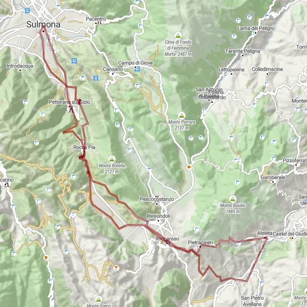 Miniatura mapy "Szlak gravelowy przez Roccacinquemiglia i Rocca Pia" - trasy rowerowej w Abruzzo, Italy. Wygenerowane przez planer tras rowerowych Tarmacs.app