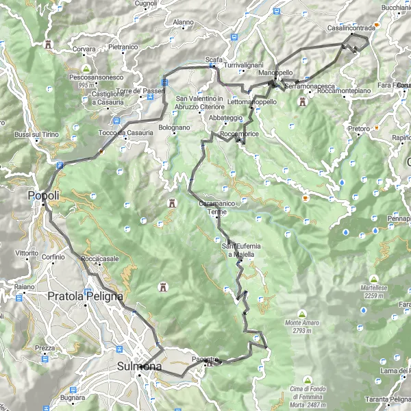 Miniature de la carte de l'inspiration cycliste "L'Épopée Montagneuse d'Abruzzo" dans la Abruzzo, Italy. Générée par le planificateur d'itinéraire cycliste Tarmacs.app