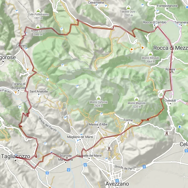 Miniatura della mappa di ispirazione al ciclismo "Esplorazione in Gravel di Marano dei Marsi" nella regione di Abruzzo, Italy. Generata da Tarmacs.app, pianificatore di rotte ciclistiche