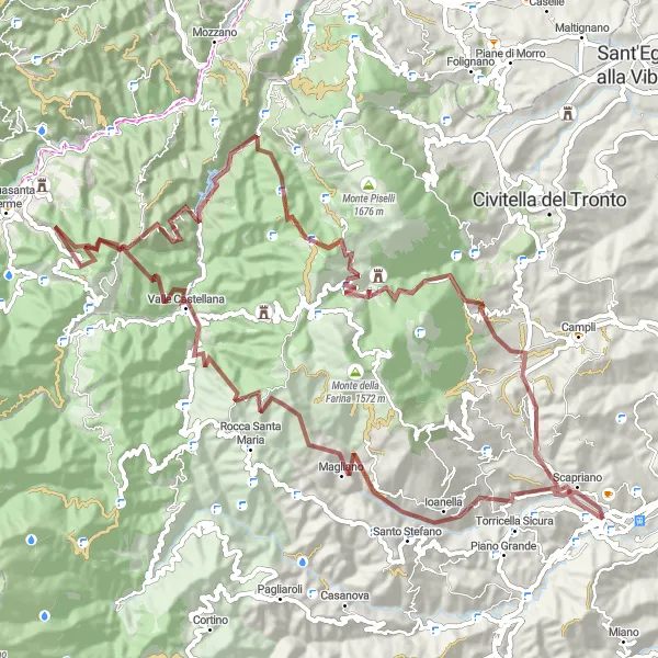 Miniatura della mappa di ispirazione al ciclismo "Itinerario Gravel tra Castagneto e Putignano" nella regione di Abruzzo, Italy. Generata da Tarmacs.app, pianificatore di rotte ciclistiche