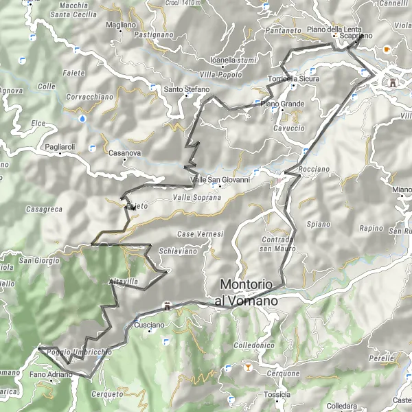 Miniatura della mappa di ispirazione al ciclismo "Giro ciclistico da Teramo a Castagneto" nella regione di Abruzzo, Italy. Generata da Tarmacs.app, pianificatore di rotte ciclistiche
