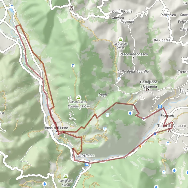 Miniatuurkaart van de fietsinspiratie "Korte grindwegfietsroute naar Tocco da Casauria" in Abruzzo, Italy. Gemaakt door de Tarmacs.app fietsrouteplanner