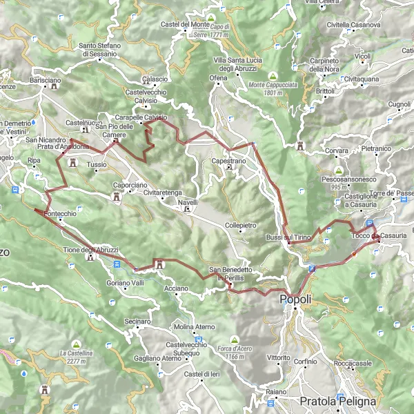Miniatura della mappa di ispirazione al ciclismo "Tra Monti e Valli" nella regione di Abruzzo, Italy. Generata da Tarmacs.app, pianificatore di rotte ciclistiche