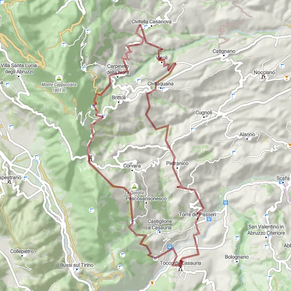 Map miniature of "Off The Beaten Path: Gravel Adventure to Castello Caracciolo" cycling inspiration in Abruzzo, Italy. Generated by Tarmacs.app cycling route planner
