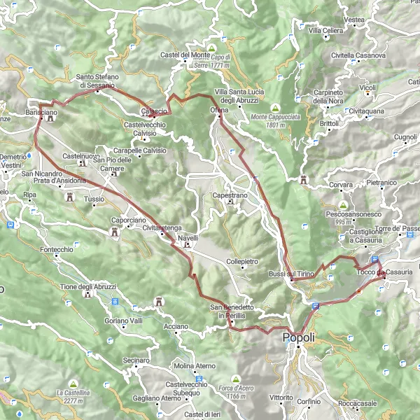 Map miniature of "The Gravel Adventure" cycling inspiration in Abruzzo, Italy. Generated by Tarmacs.app cycling route planner