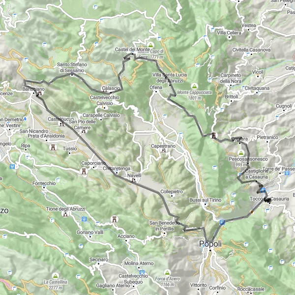 Miniatuurkaart van de fietsinspiratie "Uitdagende Klimtocht naar Tocco da Casauria" in Abruzzo, Italy. Gemaakt door de Tarmacs.app fietsrouteplanner