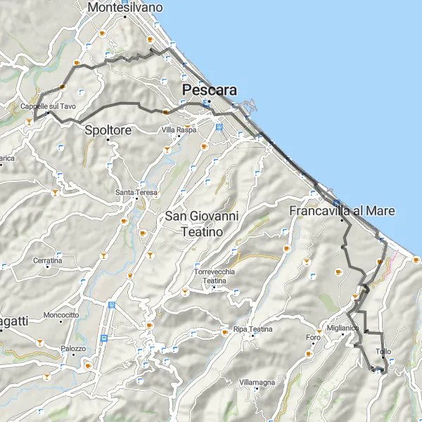 Miniatura mapy "Przez Cappelle sul Tavo" - trasy rowerowej w Abruzzo, Italy. Wygenerowane przez planer tras rowerowych Tarmacs.app