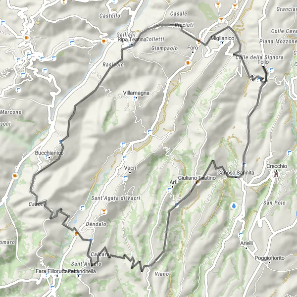 Map miniature of "Charming Villages Ride" cycling inspiration in Abruzzo, Italy. Generated by Tarmacs.app cycling route planner