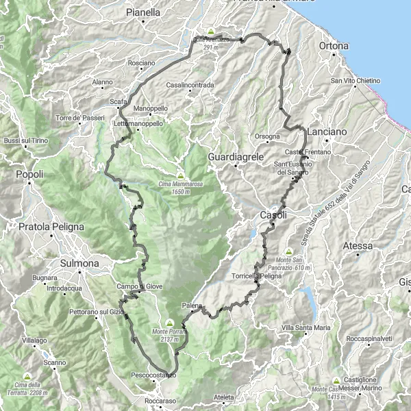 Miniatura mapy "Eksploracja górskich szczytów Abruzji" - trasy rowerowej w Abruzzo, Italy. Wygenerowane przez planer tras rowerowych Tarmacs.app