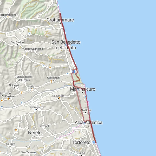 Map miniature of "Gravel Tour of Martinsicuro and Alba Adriatica" cycling inspiration in Abruzzo, Italy. Generated by Tarmacs.app cycling route planner