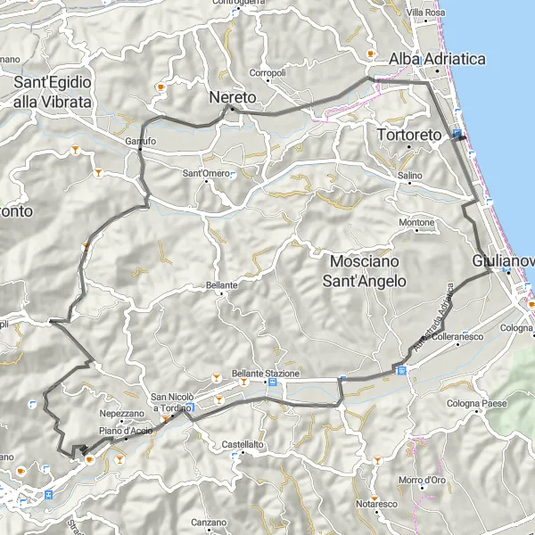 Miniatura mapy "Przejażdżka po drodze - 73 km" - trasy rowerowej w Abruzzo, Italy. Wygenerowane przez planer tras rowerowych Tarmacs.app