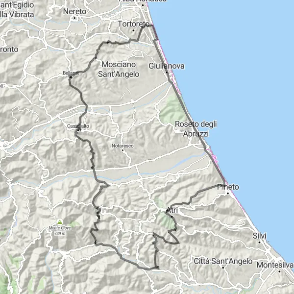 Karten-Miniaturansicht der Radinspiration "Panoramastraße entlang der Küste" in Abruzzo, Italy. Erstellt vom Tarmacs.app-Routenplaner für Radtouren