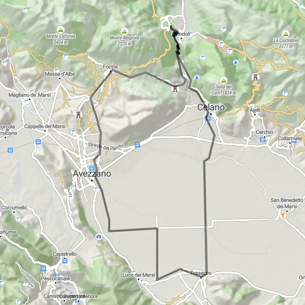 Map miniature of "Trasacco to Borgo Ottomila Road Loop" cycling inspiration in Abruzzo, Italy. Generated by Tarmacs.app cycling route planner