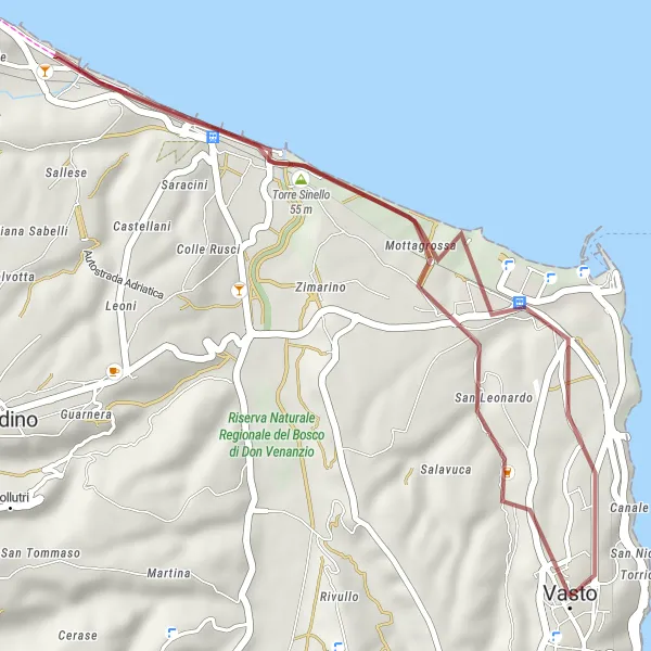 Miniature de la carte de l'inspiration cycliste "Franchir les Sentiers Abruzzes" dans la Abruzzo, Italy. Générée par le planificateur d'itinéraire cycliste Tarmacs.app