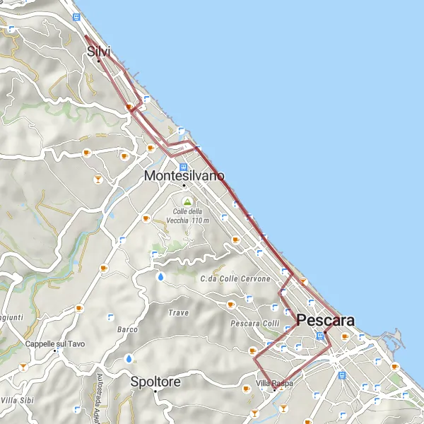 Map miniature of "Exploring the Gravel Paths" cycling inspiration in Abruzzo, Italy. Generated by Tarmacs.app cycling route planner