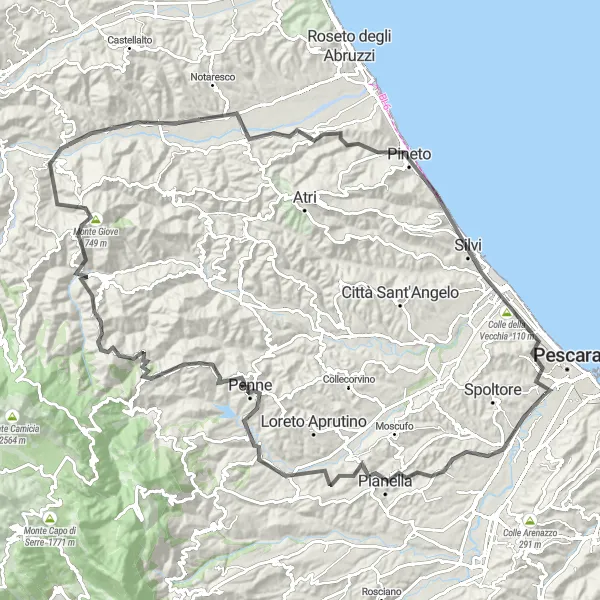Karten-Miniaturansicht der Radinspiration "Herausfordernde Bergfahrt durch die Abruzzo-Landschaft" in Abruzzo, Italy. Erstellt vom Tarmacs.app-Routenplaner für Radtouren