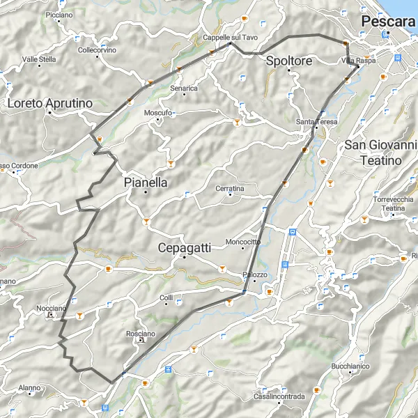 Map miniature of "Villa Raspa Loop" cycling inspiration in Abruzzo, Italy. Generated by Tarmacs.app cycling route planner