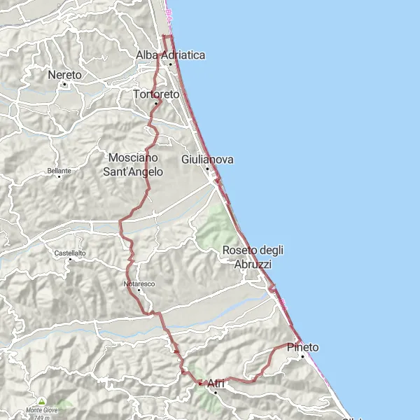 Map miniature of "Coastal Gravel Challenge" cycling inspiration in Abruzzo, Italy. Generated by Tarmacs.app cycling route planner
