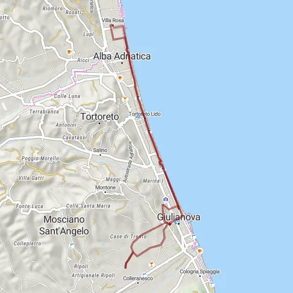 Miniature de la carte de l'inspiration cycliste "Les collines verdoyantes de Giulianova" dans la Abruzzo, Italy. Générée par le planificateur d'itinéraire cycliste Tarmacs.app