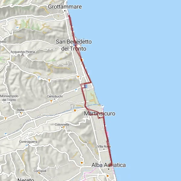 Miniatura della mappa di ispirazione al ciclismo "Costa adriatica" nella regione di Abruzzo, Italy. Generata da Tarmacs.app, pianificatore di rotte ciclistiche