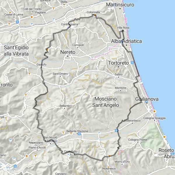 Miniature de la carte de l'inspiration cycliste "Les collines pittoresques d'Abruzzo" dans la Abruzzo, Italy. Générée par le planificateur d'itinéraire cycliste Tarmacs.app