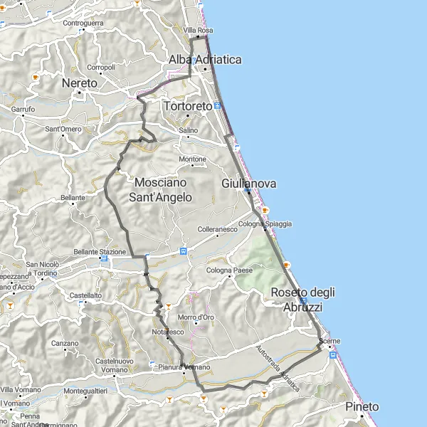 Miniatura mapy "Trasa Road Roseto degli Abruzzi" - trasy rowerowej w Abruzzo, Italy. Wygenerowane przez planer tras rowerowych Tarmacs.app