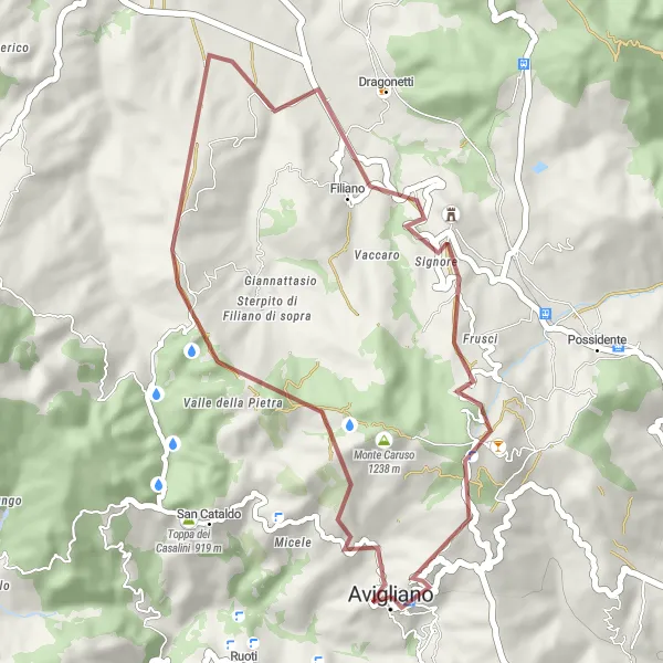 Miniatura della mappa di ispirazione al ciclismo "Giro in bicicletta da Avigliano" nella regione di Basilicata, Italy. Generata da Tarmacs.app, pianificatore di rotte ciclistiche