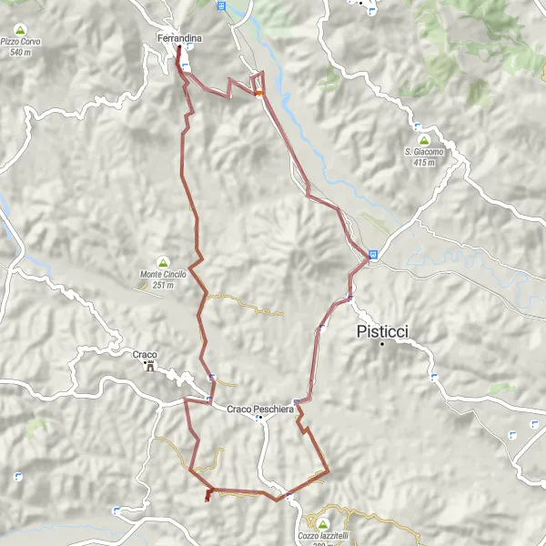 Map miniature of "Tempa San Lorenzo Gravel Route" cycling inspiration in Basilicata, Italy. Generated by Tarmacs.app cycling route planner