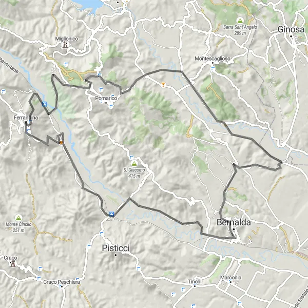 Map miniature of "Ferrandina Loop" cycling inspiration in Basilicata, Italy. Generated by Tarmacs.app cycling route planner